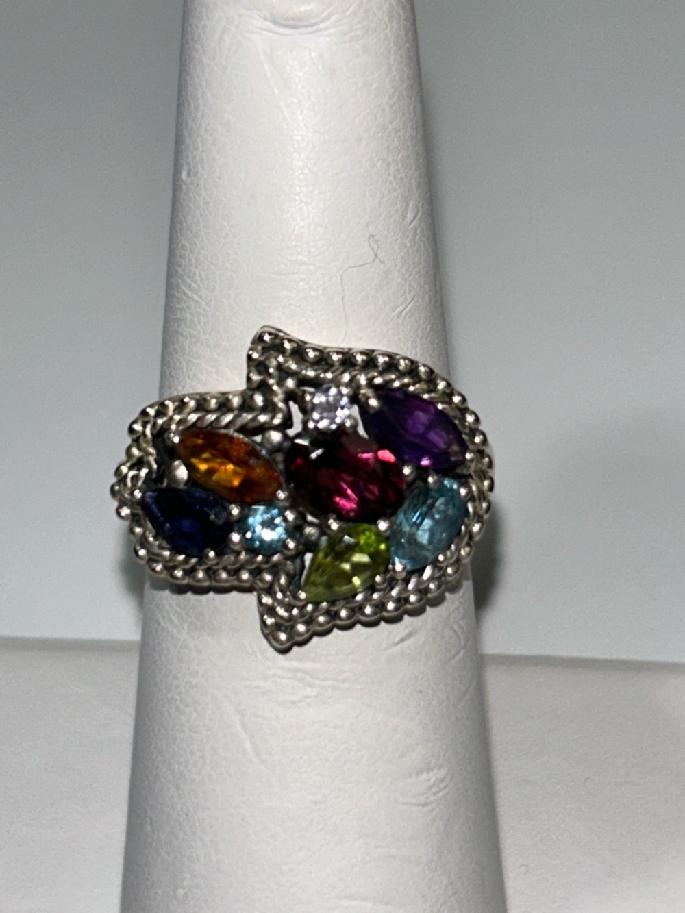 NWOT Designer Chuck Clemency Genuine Multi Gemstone Sterling Silver Hamsa Ring